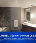 Modern bathroom with Whisper Recessed 80 CFM Bathroom Vent Fan With Dimmable 11W LED Light, Energy Star, black finish by Panasonic.