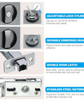 Recessed Door Lock With Square Pocket, Invisible Two Sided Hardware Privacy Sliding Door Latch For Bathroom Bedroom Barn Doors, Suitable For Doors 1 3 8 Inch Thick, Durable Metal Construction With Gray Finish showing adjustable lock cylinder and design