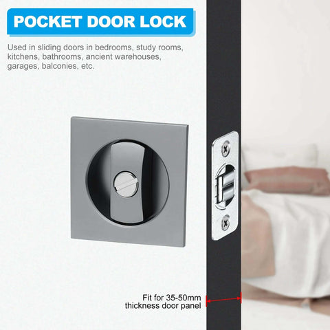 Recessed Door Lock With Square Pocket, Invisible Two Sided Hardware Privacy Sliding Door Latch for Bathroom Bedroom Barn Doors