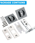 Recessed Door Lock With Square Pocket, Invisible Two Sided Hardware Privacy Sliding Door Latch For Bathroom Bedroom Barn Doors, Suitable For Doors 1 3 8 Inch Thick