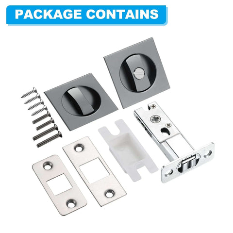 Recessed Door Lock With Square Pocket, Invisible Two Sided Hardware Privacy Sliding Door Latch For Bathroom Bedroom Barn Doors, Suitable For Doors 1 3 8 Inch Thick