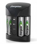 Recharge Pro NiMH AA Battery Charger With 4 Batteries 3 Hour Charge showing four batteries in charging slots