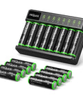 Rechargeable AA Batteries With 8 Bay Smart Charger 2800mAh NiMH AA AAA Set, showing charger with 8 AA batteries inserted.