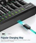 Rechargeable AA Batteries With 8 Bay Smart Charger 2800mAh NiMH AA AAA Set featuring Type-C charging interface