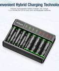 Rechargeable AA Batteries With 8 Bay Smart Charger 2800mAh NiMH AA AAA Set in charging dock