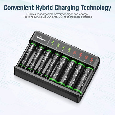 Rechargeable AA Batteries With 8 Bay Smart Charger 2800mAh NiMH AA AAA Set in charging dock