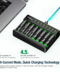 Rechargeable AA Batteries With 8 Bay Smart Charger 2800mAh NiMH AA AAA Set plugged into laptop