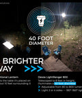 LightRanger 800 Lumen Lantern for Camping and Emergencies illuminating 40 foot area with telescoping pole in a campsite