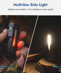 Rechargeable EDC flashlight delivering up to 1500 lumens with a warm RGB side light, USB C recharge, and a magnetic pocket clip