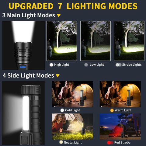 Rechargeable flashlight with 7 modes and USB-C charging delivers high-lumen, reliable light for home emergencies, showing mode variety.