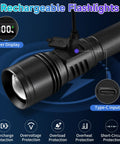 Rechargeable LED Flashlight 2 Pack High Lumens Handheld Tactical Torch With LCD Power Display Five Modes And Adjustable Focus