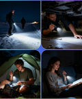 Rechargeable LED Flashlight 2 Pack High Lumens Handheld Tactical Torch used in camping, car repair, outdoor, and reading scenes