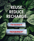 Rechargeable NiMH AA And AAA Batteries Kit with eco-friendly message on green leaf background