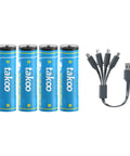 Rechargeable AA And AAA Batteries With USB C Fast Charge And 1100 Cycles shown with charging cable