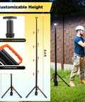 All Purpose 360 Degree Rechargeable Work Light With Remote Telescopic Stand Extends From 2.3 Feet To 8.4 Feet shown outdoors.