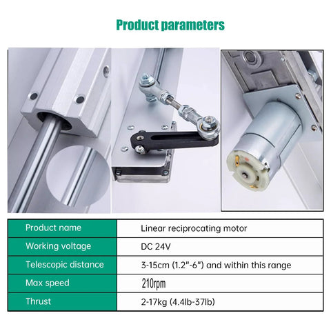 Reciprocating Linear Actuator With Adjustable Telescopic Rocker Arm Heavy Duty Gear Motor DC 24V Speed Controller, product specs view