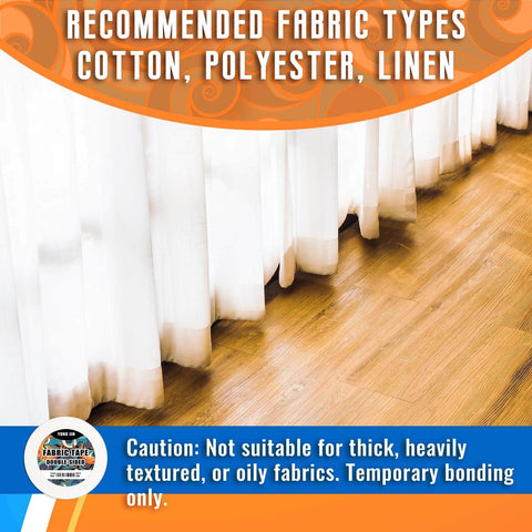 Double-Sided Fabric Tape For Quick Clothing Repairs No Sewing Or Ironing Needed Two Rolls One Quarter Inch And One Half Inch Adhesive Cloth Tape For Hemming, recommended fabric types cotton polyester linen caution for thick fabrics