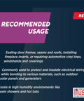 Description of 600 Degree Fahrenheit USA Made High Temperature Silicone Sealant uses and applications in various environments.
