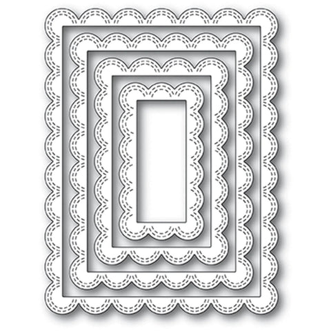 Four Piece Rectangle Frame Metal Die Cuts Set With Stitched Scalloped Nesting Tags for DIY Scrapbooking and Card Making