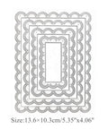 Four Piece Rectangle Frame Metal Die Cuts Set With Stitched Scalloped Nesting Tags for DIY scrapbooking and card making.