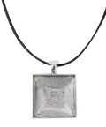 Square pendant on black cord from DIY Necklace Making Kit With Base Tray Pendant Molds And 60pc Metal And Plastic Accessories for crafting.