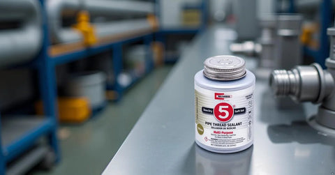 No 5 Pipe Thread Sealant That Keeps Threads Moving Smoothly With A Non Hardening Slow Drying Formula Soft Set For Easy Breakout And Tight Seal Lubricates And Protects Threads Contains No Other Metals 8 Oz By RectorSeal on metal surface in industrial setting
