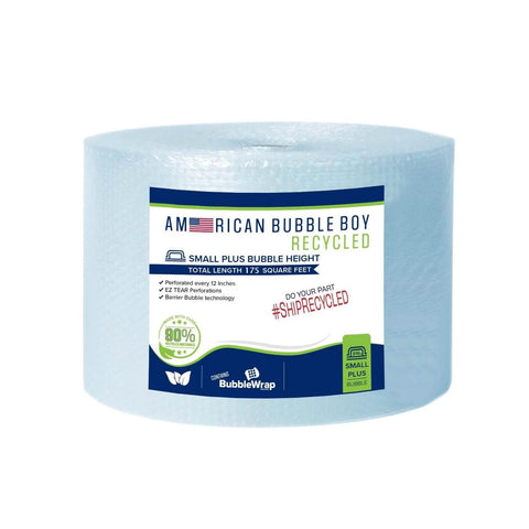 Image of 175 Feet Recycled Small Plus Bubble Wrap Roll 3/16 Bubbles Eco Friendly Packing Shipping By American Bubble Boy label