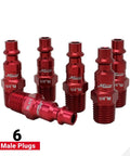 ColorFit M-Style Coupler And Plug Kit Red 1/4 Inch NPT, 14-Piece Set showing six red male plugs with anodized finish.