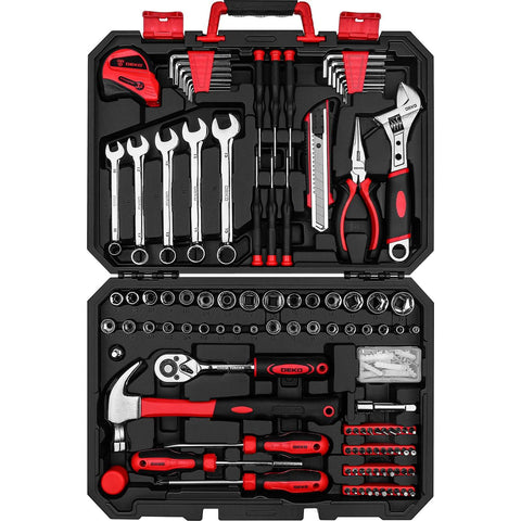 158 Piece Home Tool Kit With Plastic Storage Case, DIY Essential Repair Set For Household Projects, Premium Chrome Tools With Anti Corrosion Finish