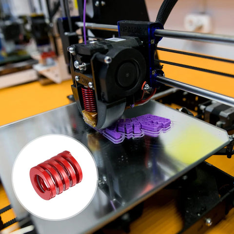 Two-Piece Red 25mm Die Springs With 30mm Free Length for die machinery and 3D printer parts, shown with a 3D printer setup.
