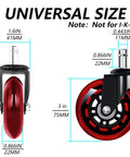 Three Inch Red Transparent Office Chair Wheels Set Of Five Swivel Casters For Carpet And Hard Floors Smooth And Quiet
