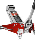 Low Profile 3 Ton Racing Floor Jack With Dual Pistons Quick Lift Pump For SUVs And Trucks Aluminum And Steel Construction 58.5 Lb Red Lifting Range 3-15-16 To 18-5-16 Inches Includes Rubber Saddle And Heavy Duty Design