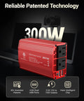 Power Inverter 12V DC To 110V AC For Cars With Aluminum Housing, 300W Continuous And 700W Peak, 2 AC Outlets And 2 USB Fast Charging Ports