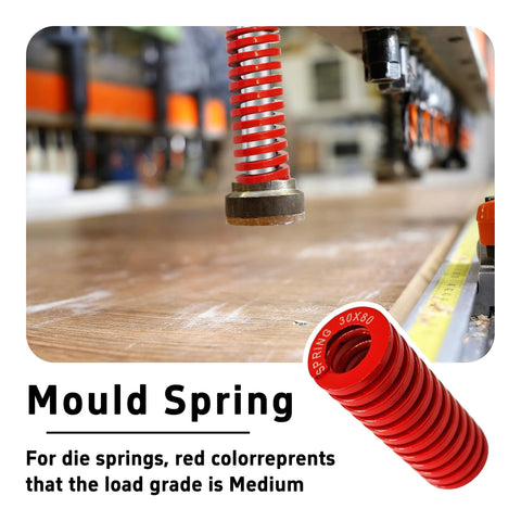 Close-up of red 2 Pack 3D Printer Die Springs 30mm OD By 80mm Length Heavy Duty Medium Load Compression Springs Made From 65Mn Steel