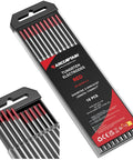 Red 3 32nd Inch TIG Tungsten Electrodes 7 Inch 10 Pack WT20 EWth 2 For TIG Welding AWS A5 12M EN 26848 Compliance in packaging