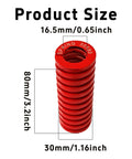 Red die spring with dimensions 30mm OD, 80mm length. 2 Pack 3D Printer Die Springs 30mm OD By 80mm Length Heavy Duty Medium Load Compression Springs Made From 65Mn Steel Red Hot Bed Leveling Springs For Industrial Mould Dies 144 Kg Ultimate Compression 32 Percent Maximum Compression.