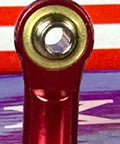 Front view of PHS3 Female Rod End Bearing 3mm Right Hand Thread Red Heim Joint showing 3mm bore in red casing.