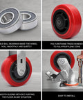 5 Inch Polyurethane Caster Wheels Set of 4, showcasing double ball bearings and polyurethane tread on polyolefin core.
