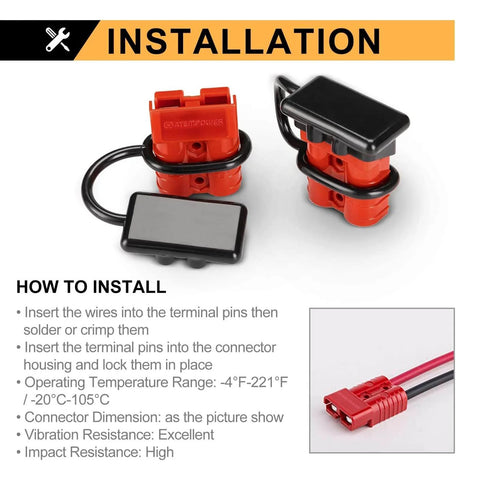 Installation guide for 50 Amp Battery Quick Connect Disconnect Plug Kit, 6 To 10 Gauge Wire Harness, 4 Pack Red Quick Connect Plugs For Winch