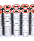 Quiet 608RS Skateboard Bearings Red 100 Pack Low Noise High Precision 8x22x7mm stacked view with red shielded design