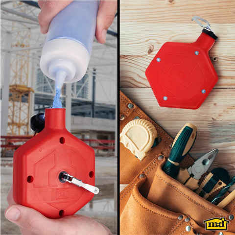 Durable ABS Tuff Line contractor chalk reel delivers precise layout marking with a 0.06 in braided line and 100 ft reach in use