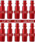 Universal Air Coupler And Plug Kit For Quarter Inch NPT Quick Connect Interchange Compatible With I M Aro And T Type 14 Piece Set In Red