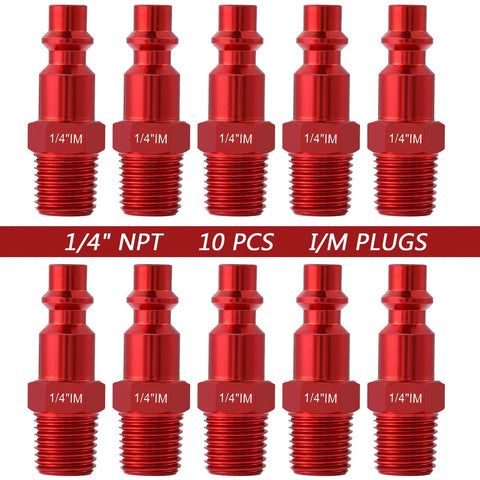Universal Air Coupler And Plug Kit For Quarter Inch NPT Quick Connect Interchange Compatible With I M Aro And T Type 14 Piece Set In Red