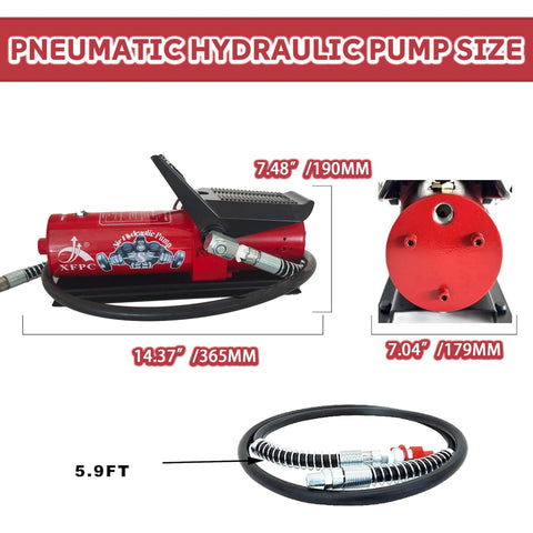 Air Hydraulic Pump 0.45 Gal 10,000 PSI Reservoir NPT 3/8" Oil Outlet, NPT 1/4" Inlet, Air Hydraulic Foot Pump Made of Aluminum with Air Line Lubricator, Red