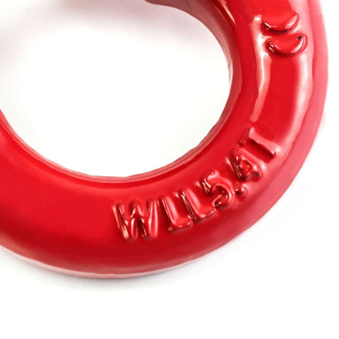 Close-up of G80 Alloy Steel Hammerlock Coupling Link One Half Inch Red Painted, 12,000 Lbs Working Load Limit, 2 Pack.