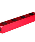 4 Way Straight Air Manifold With 5 Ports Aluminum Inline Pneumatic Splitter For Pros And DIYers, red anodized body