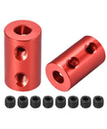 Red Aluminum 5mm to 5mm Rigid Shaft Coupler with Set Screw 20mm Length and 12mm Outer Diameter Two Pack, ideal for 3D printers and CNC machines.
