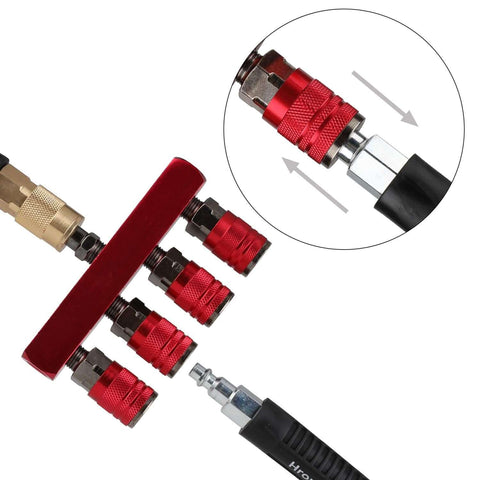 4 Way Straight Air Manifold With 5 Ports Aluminum Inline Pneumatic Splitter for Pros and DIYers with quick connect socket