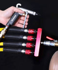4 Way Straight Air Manifold With 5 Ports Aluminum Inline Pneumatic Splitter For Pros And DIYers, installed with tools connected