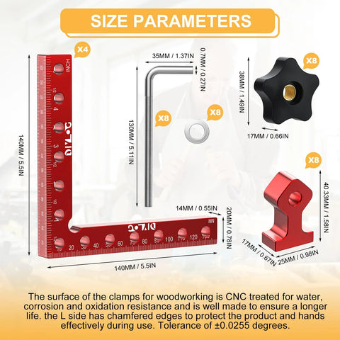 90 Degree Corner Clamp For Woodworking Aluminum Alloy Right Angle Positioning Squares Four Pack 5.5 Inches By 5.5 Inches Red Anodized Surface